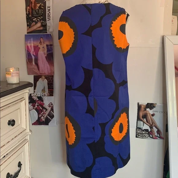 Marimekko Blue and Orange Floral Midi Dress - Picture 2 of 14